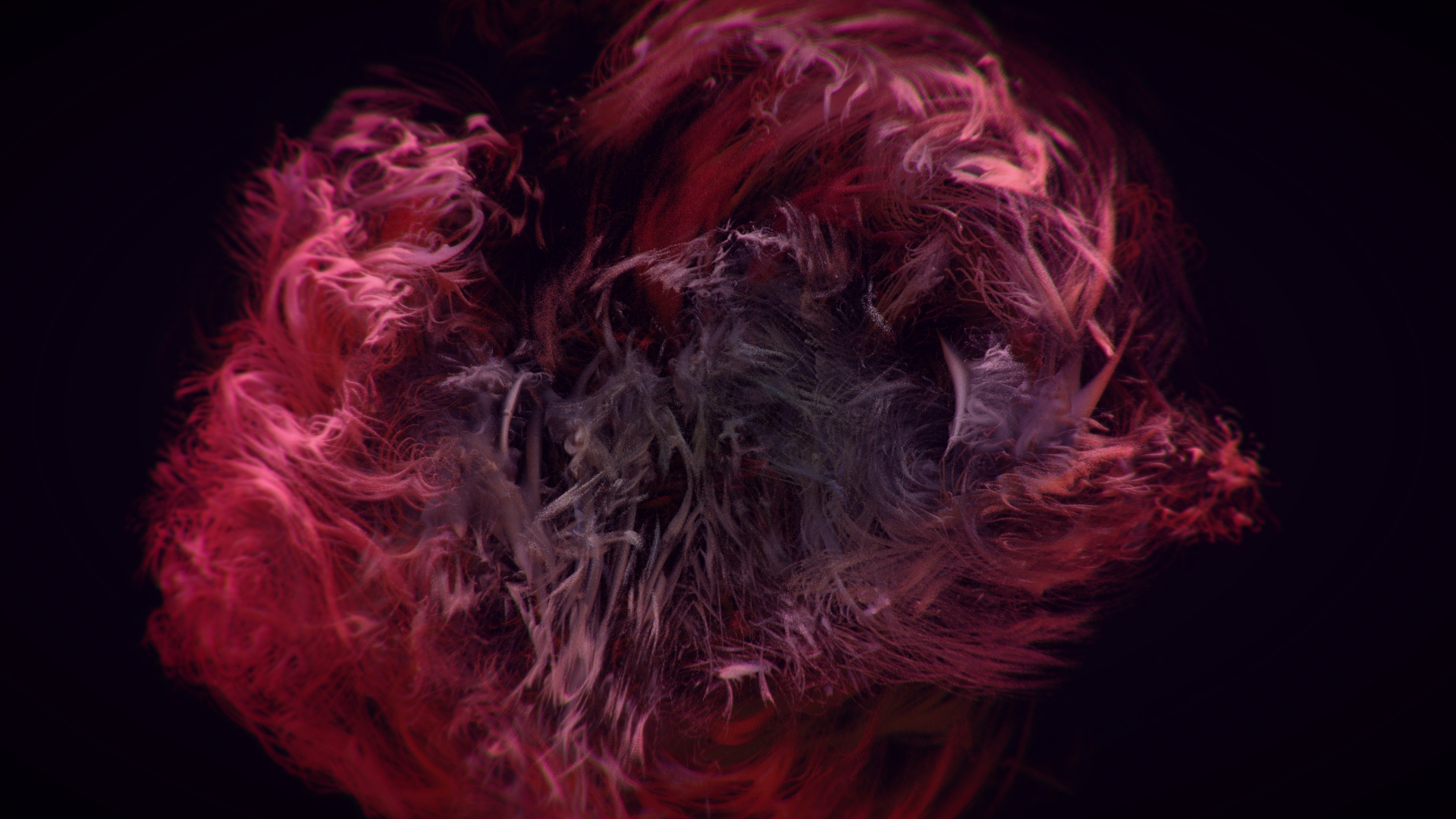 Rote, mit TouchDesigner programmierte Raymarching-Animation für die 1E9 Conference 2021 in München