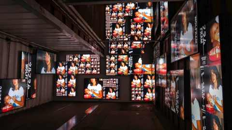 Videoinstallation mit 24 Bildschirmen in einem Container bei IN BETWEEN Reeperbahn Festival 2022